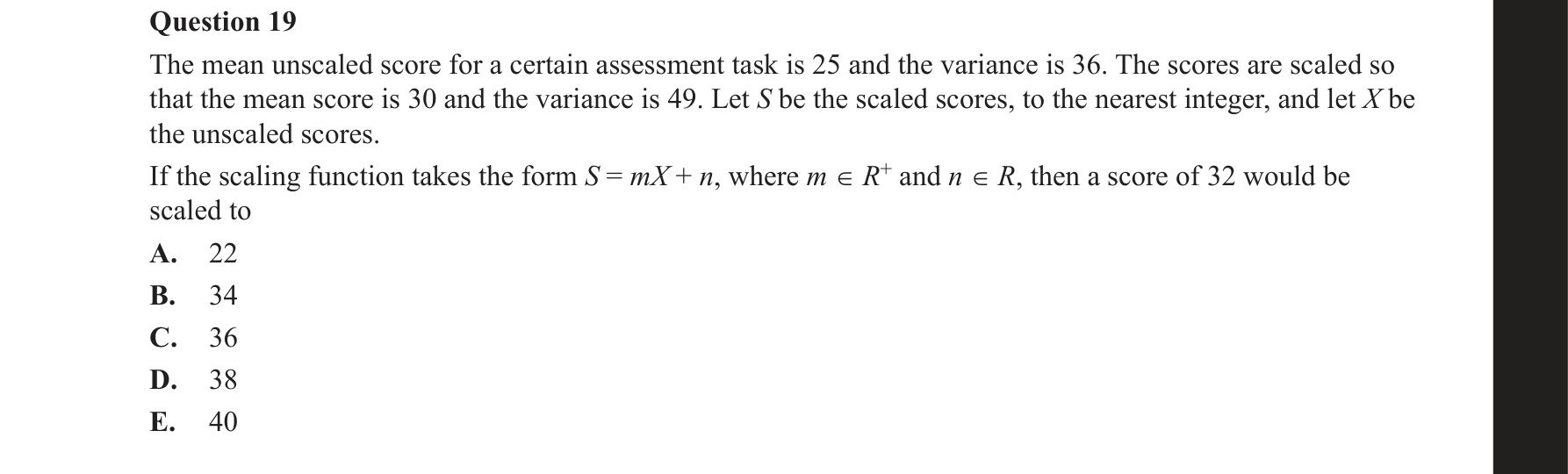 Specialist Mathematics 2021 Exam 2 Question 19 — Linear combinations with real coefficients, Variance of linear combinations