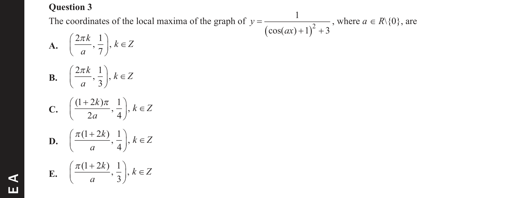 Specialist Mathematics 2021 Exam 2 Question 3 — Stationary points of rational functions