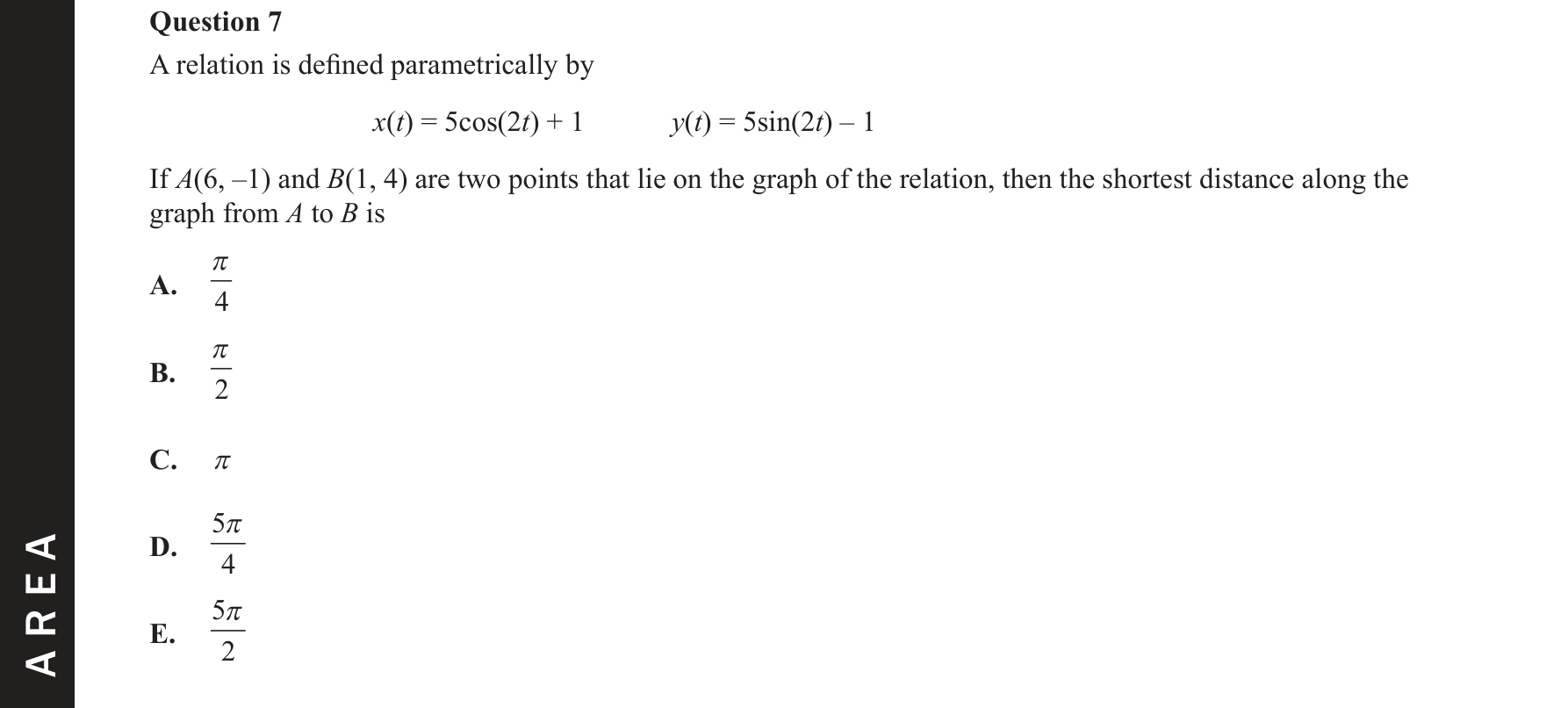 Specialist Mathematics 2021 Exam 2 Question 7 — Parametric equations of curves, Arc length of parametric curves