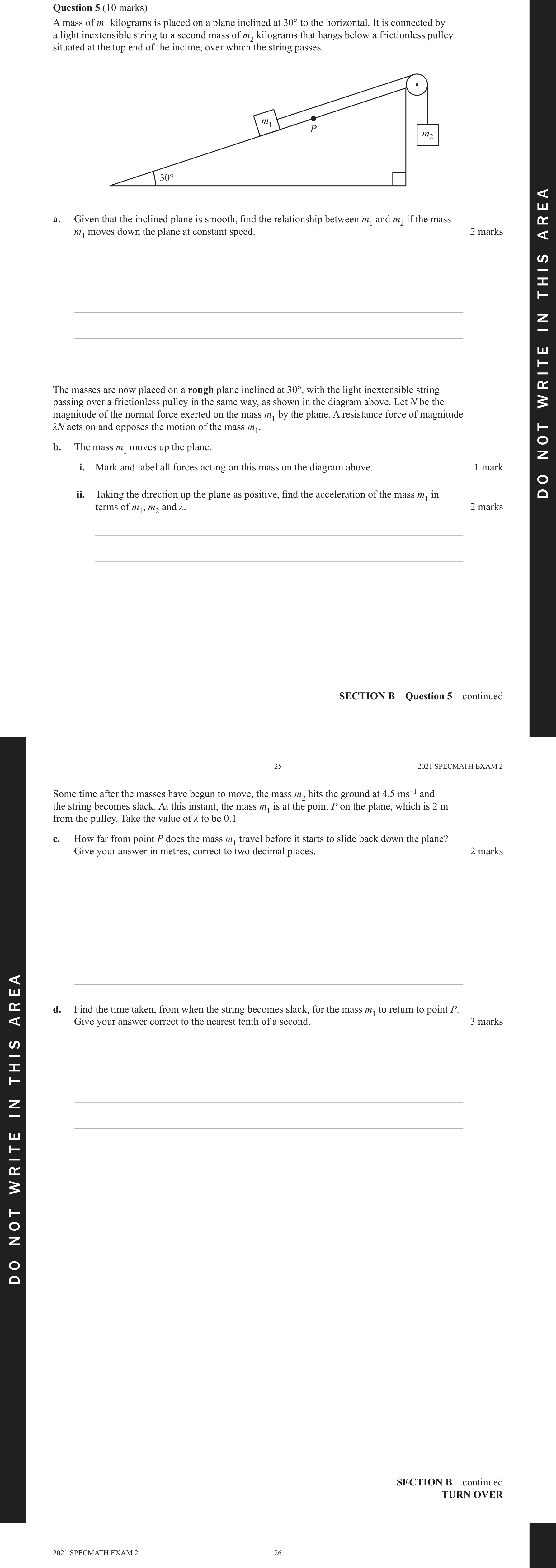 Specialist Mathematics 2021 Exam 2 Question 5(d) — Rectilinear motion using calculus