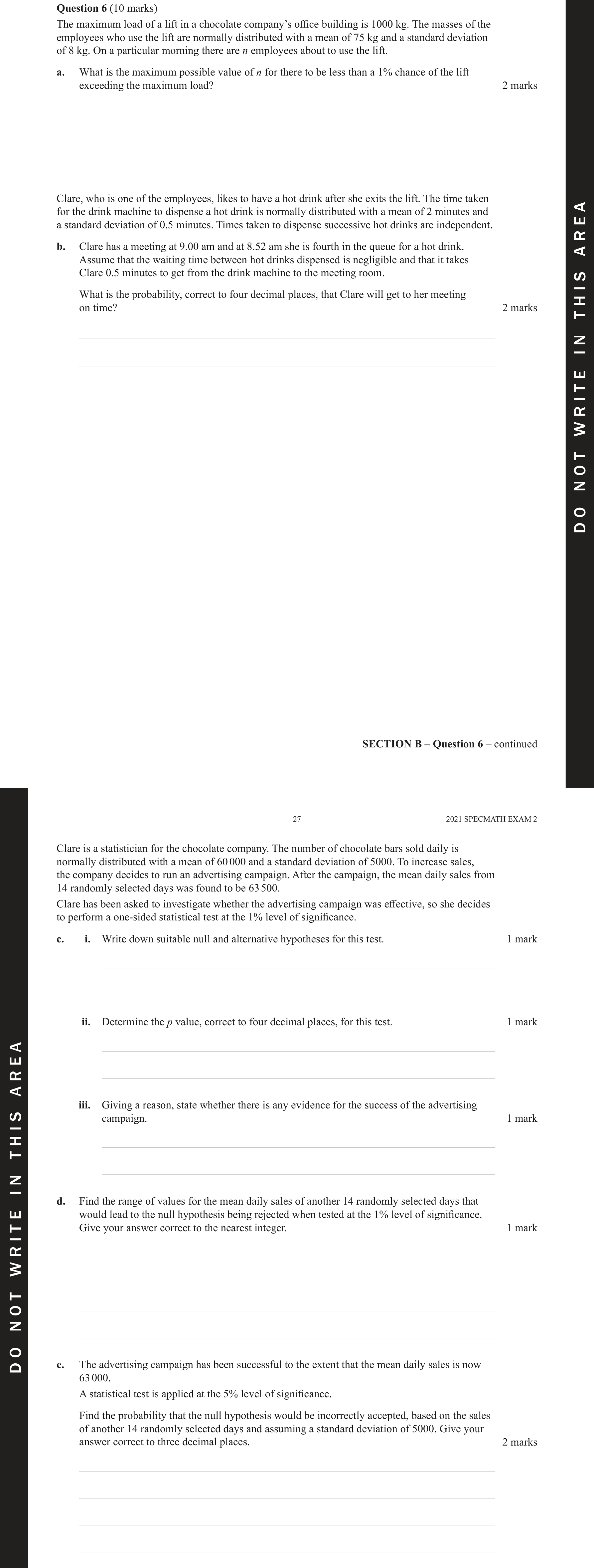 Specialist Mathematics 2021 Exam 2 Question 6(a) — Linear combinations with real coefficients, Variance of linear combinations