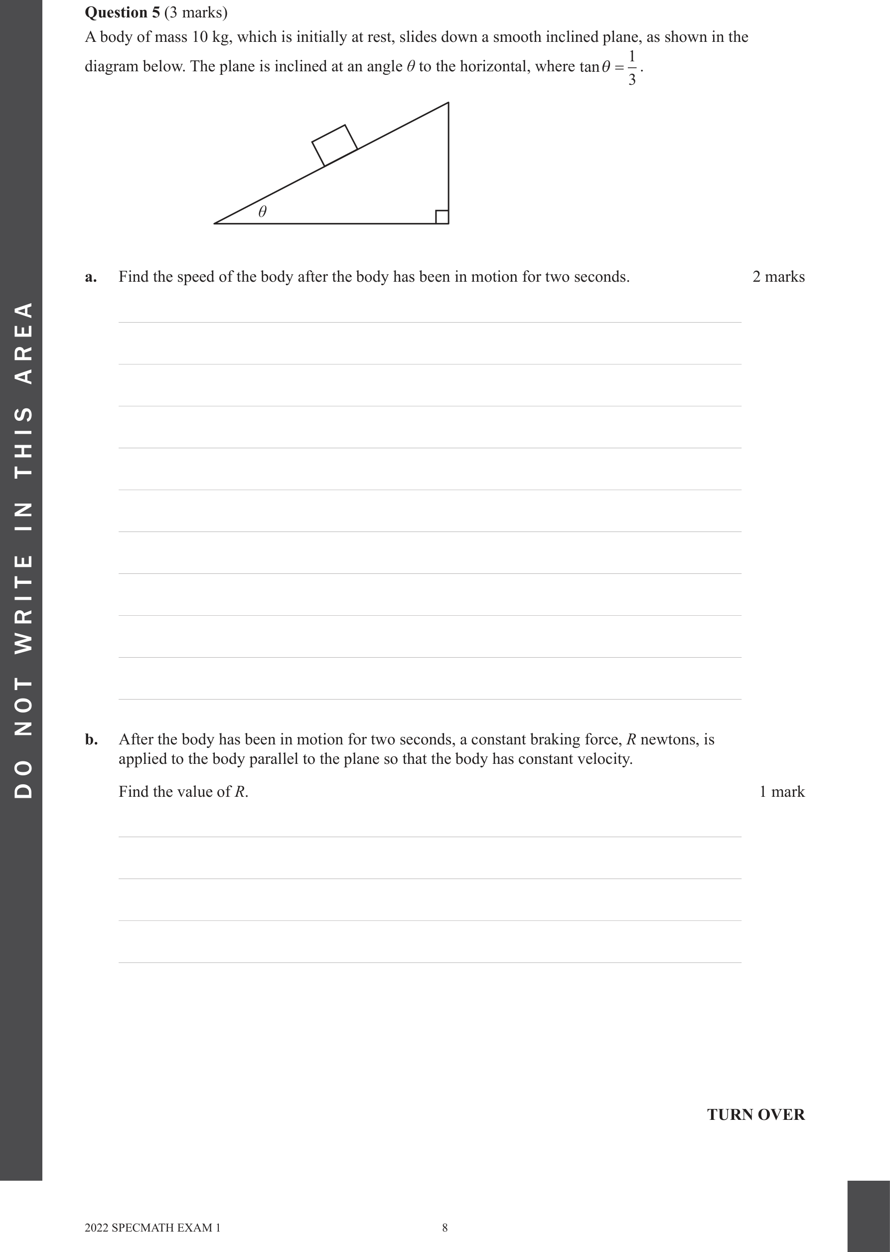 Specialist Mathematics 2022 Exam 1 Question 5(b). — Rectilinear motion using calculus
