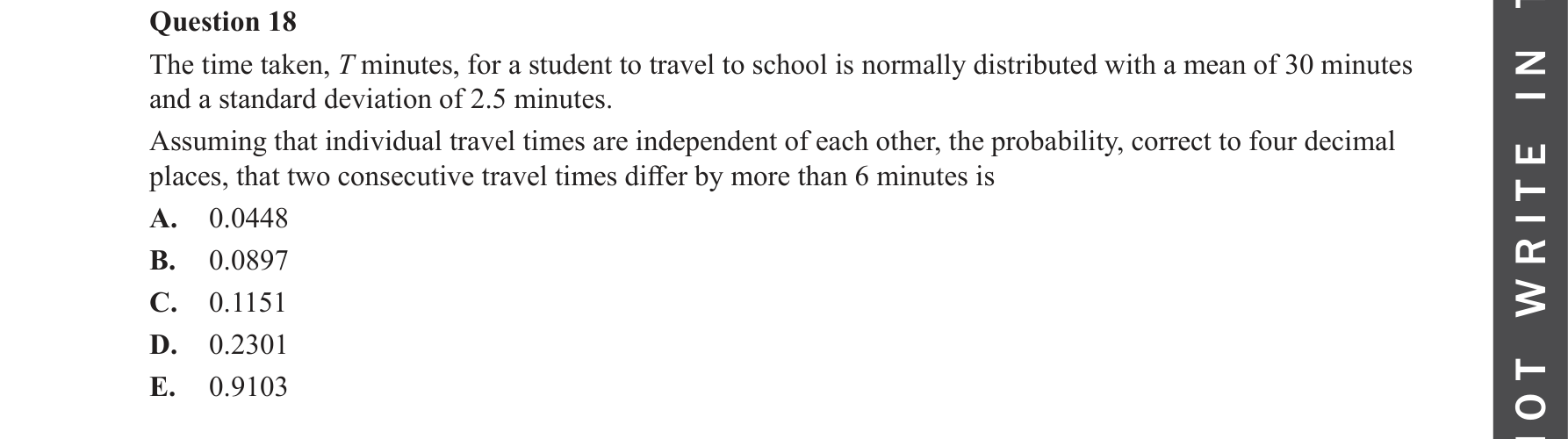 Specialist Mathematics 2022 Exam 2 Question 18 — Normality of linear combinations