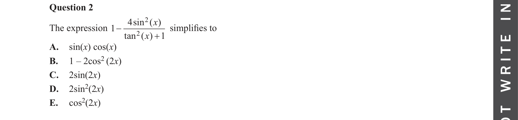 Specialist Mathematics 2022 Exam 2 Question 2 — Trigonometric identities in integration