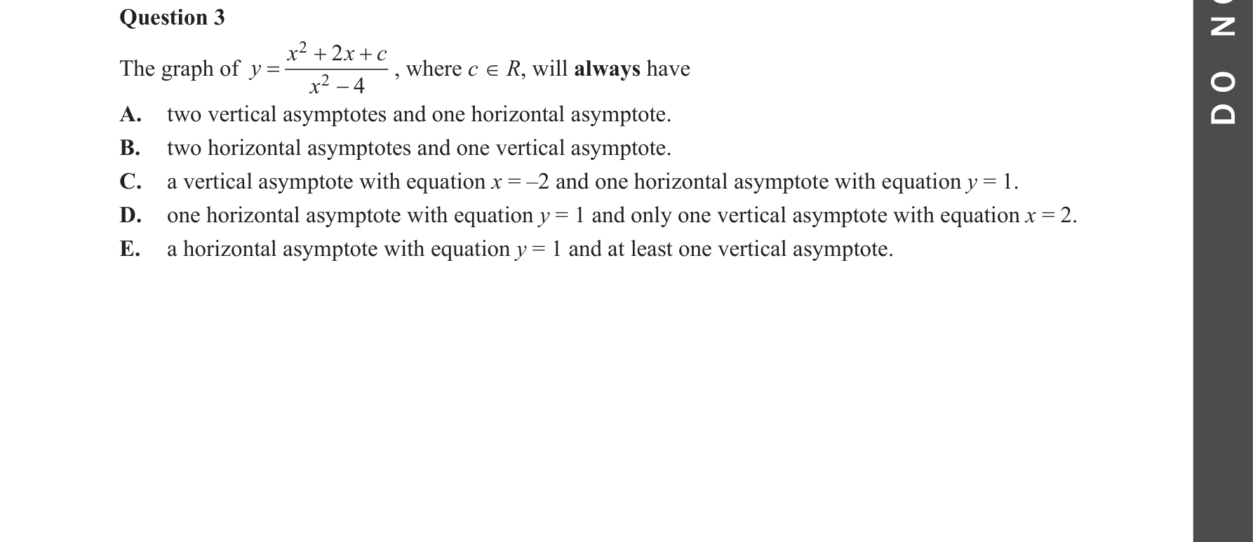 Specialist Mathematics 2022 Exam 2 Question 3 — Graphs of rational functions, Asymptotic behaviour analysis