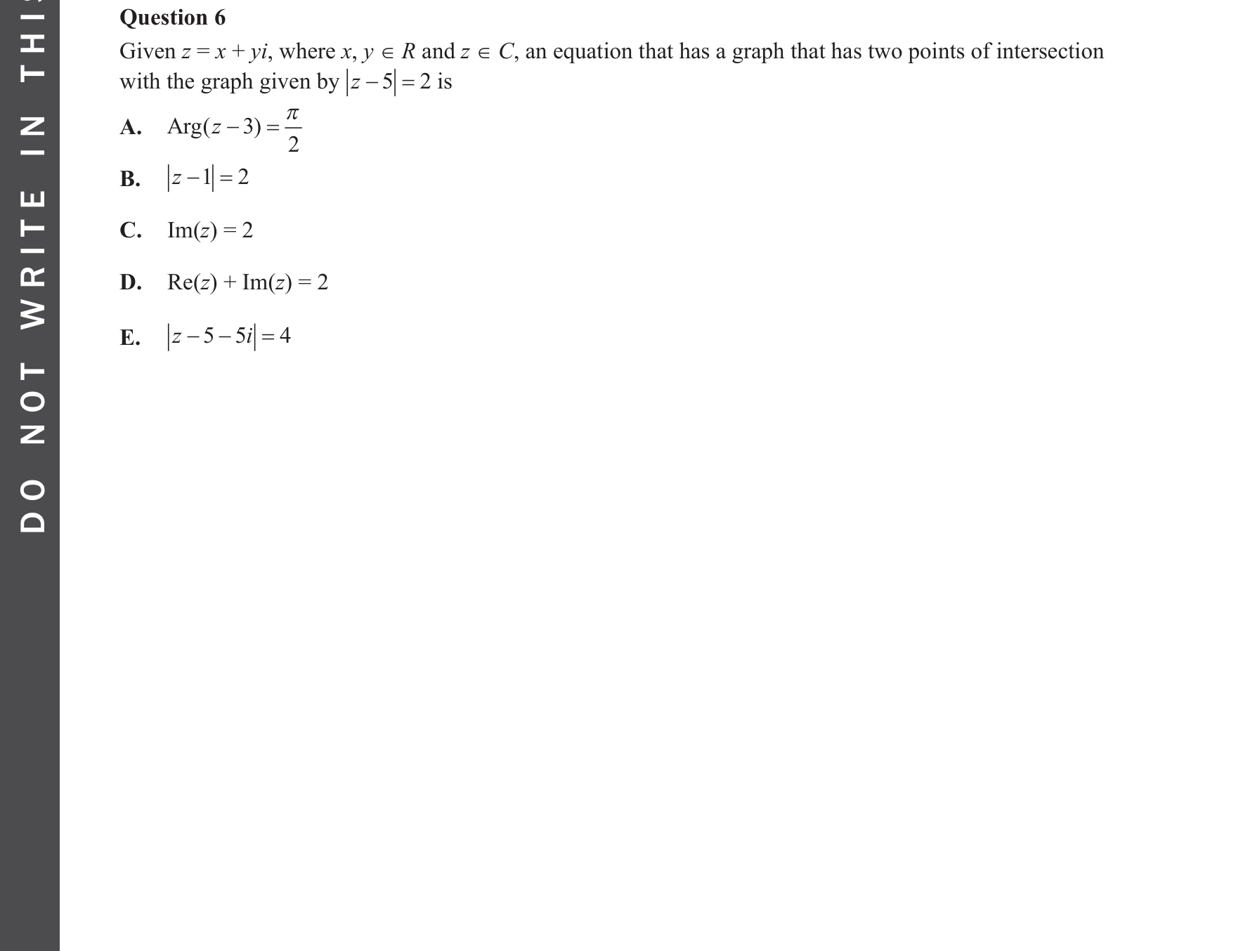 Specialist Mathematics 2022 Exam 2 Question 6 — Geometric representation on Argand diagram