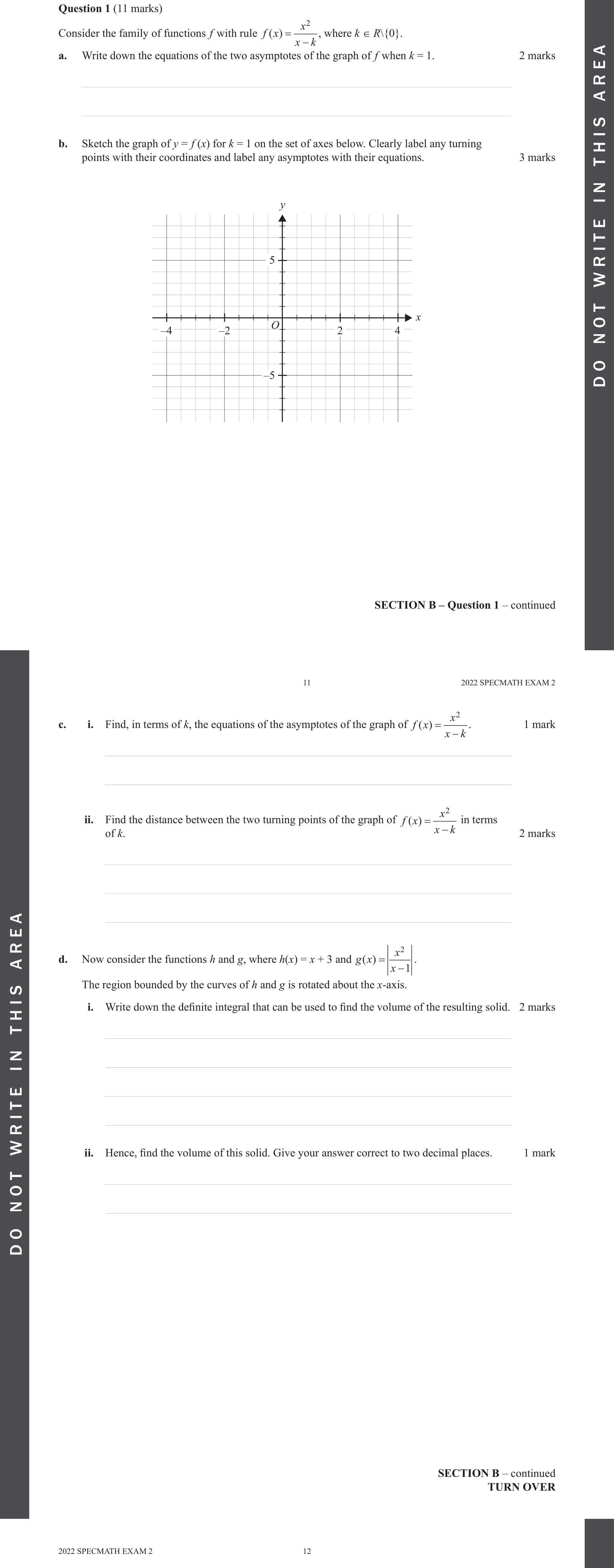 Specialist Mathematics 2022 Exam 2 Question 1(a) — Asymptotic behaviour analysis, Graphs of rational functions