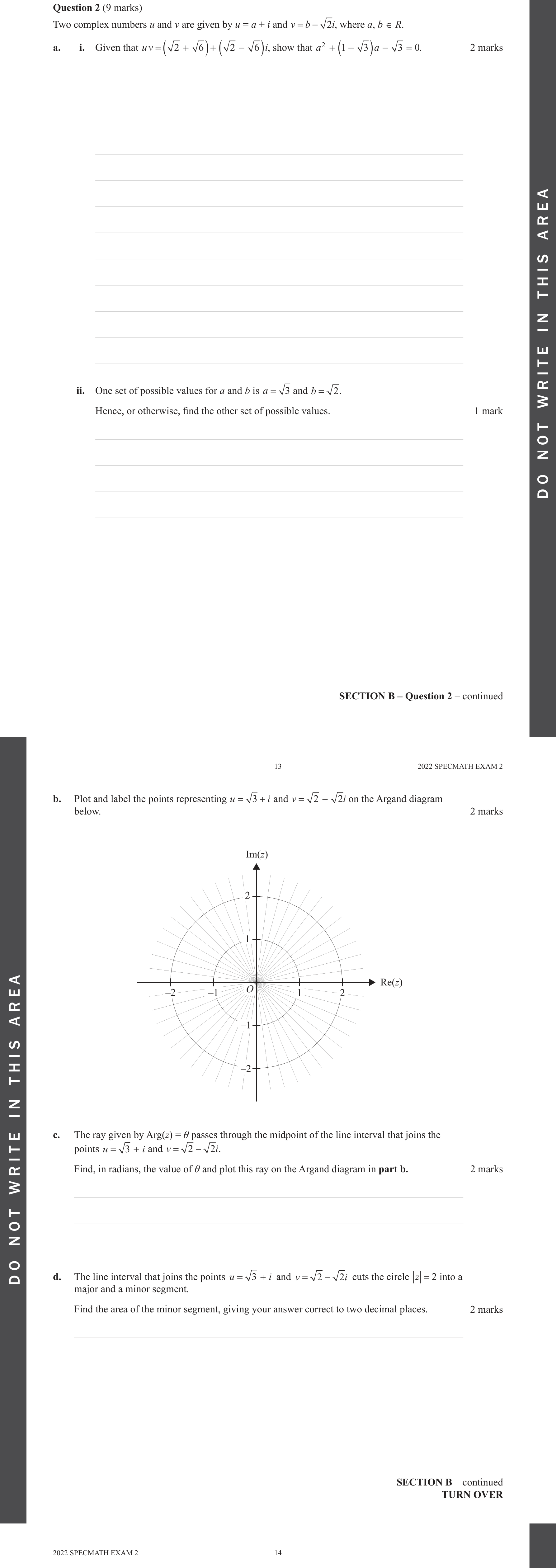 Specialist Mathematics 2022 Exam 2 Question 2(c) — Geometric representation on Argand diagram, Polar form of complex numbers