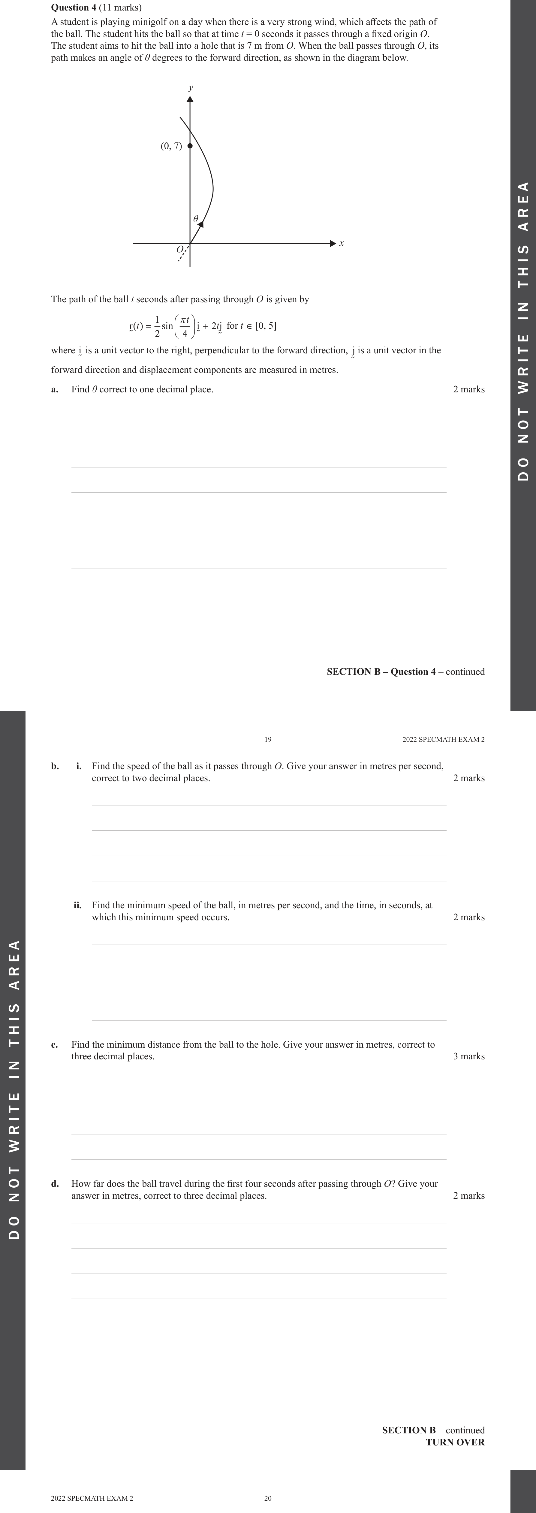 Specialist Mathematics 2022 Exam 2 Question 4(a) — Paths of particles in space, Position vector as function of time