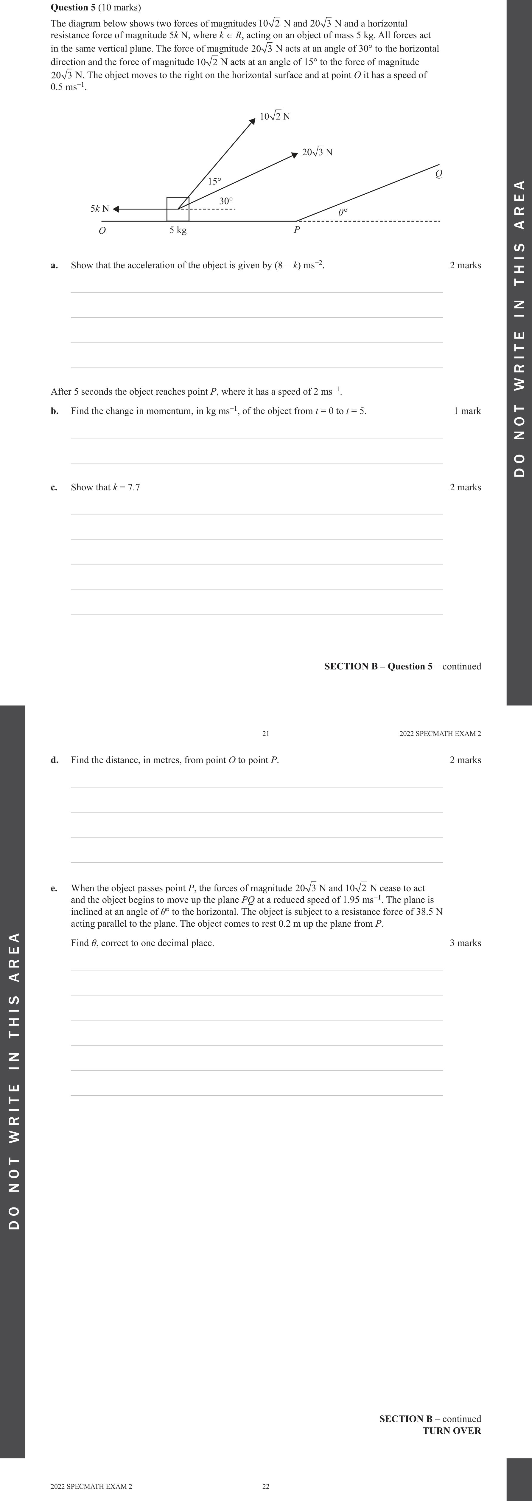 Specialist Mathematics 2022 Exam 2 Question 5(b) — Rectilinear motion using calculus