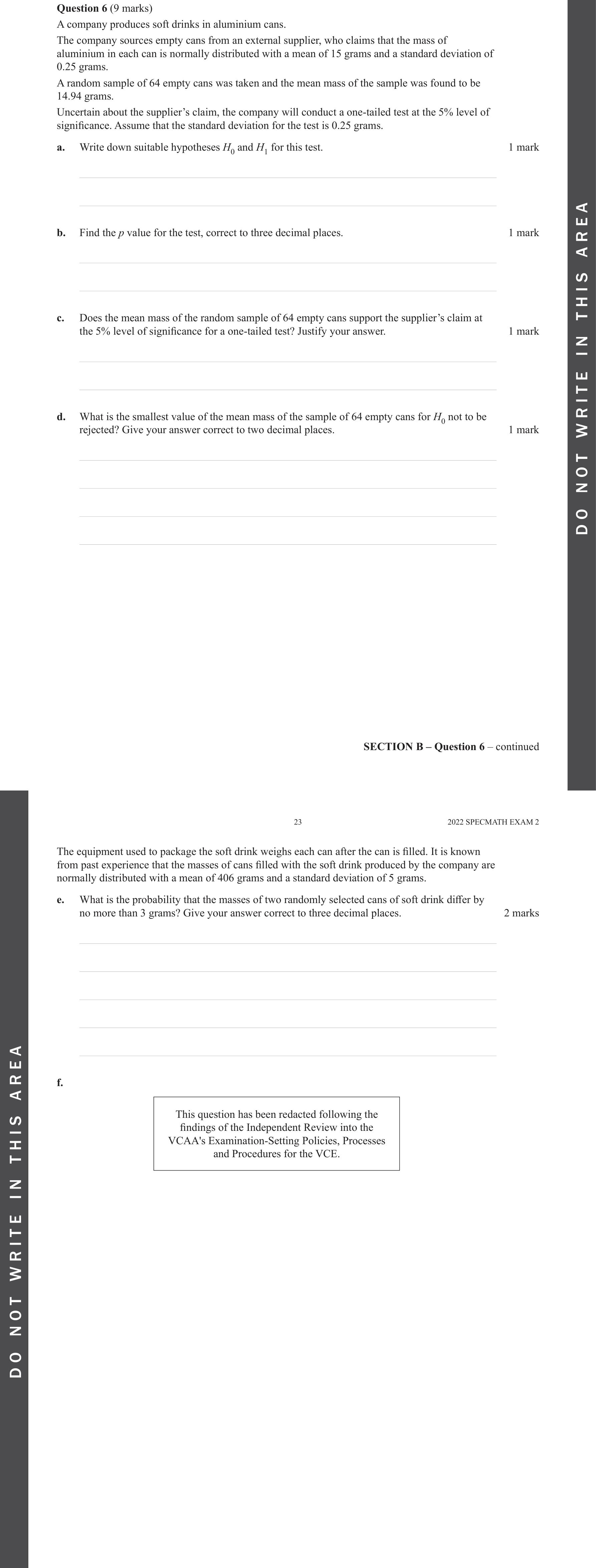 Specialist Mathematics 2022 Exam 2 Question 6(e) — Normality of linear combinations