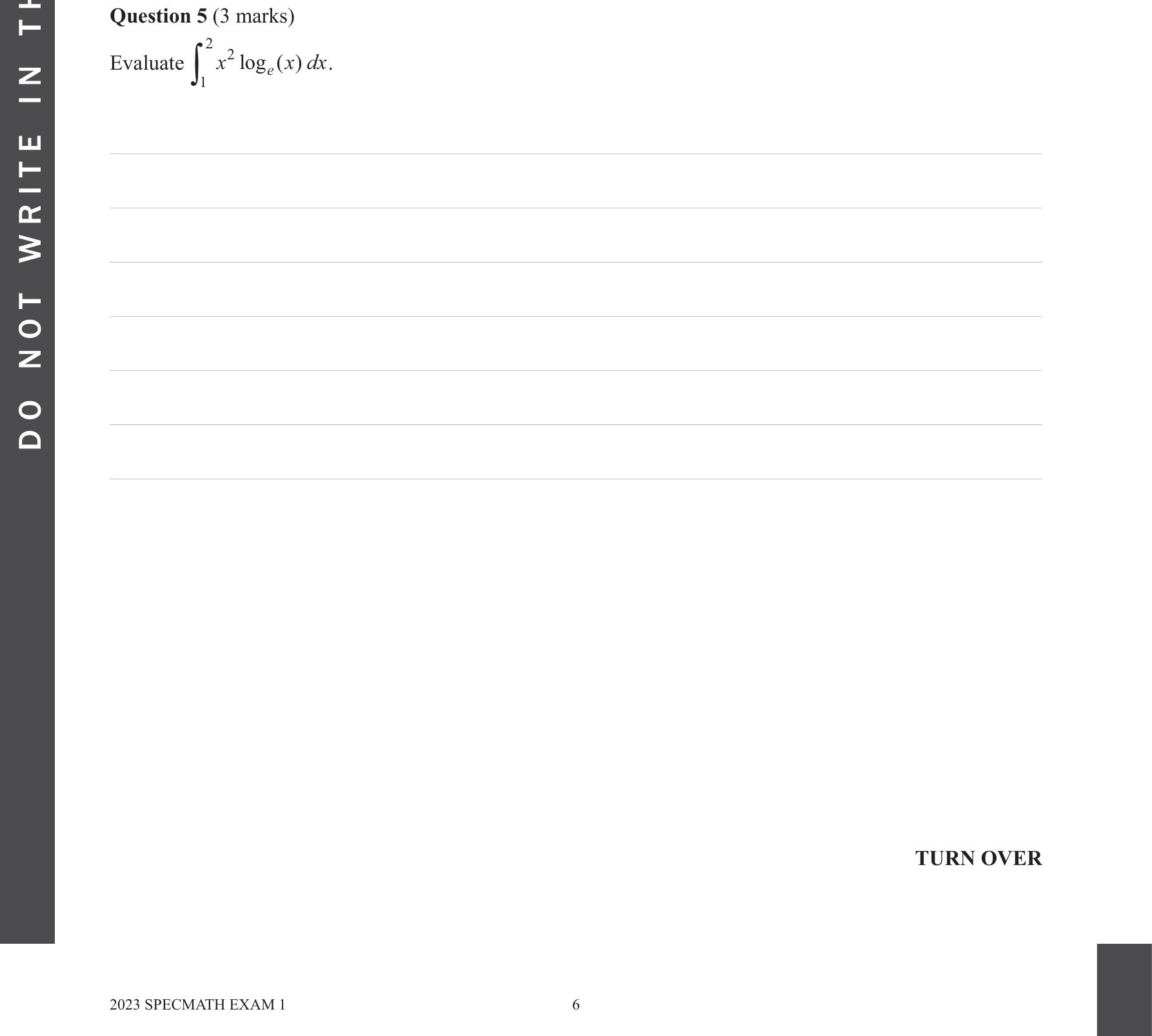 Specialist Mathematics 2023 Exam 1 Question 5 — Integration by parts
