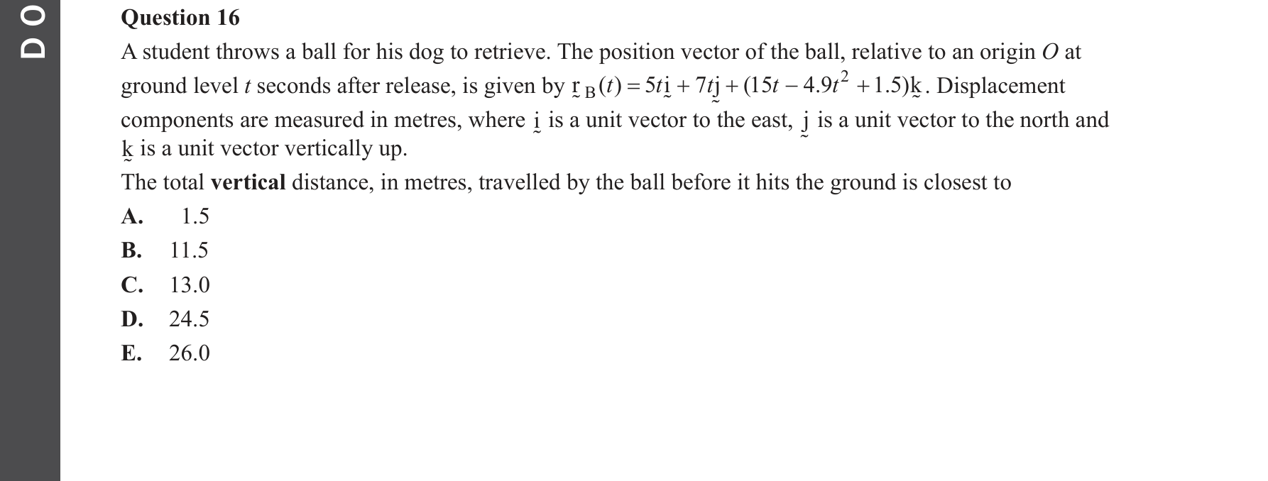 Specialist Mathematics 2023 Exam 2 Question 16 — Vector kinematics in two and three dimensions