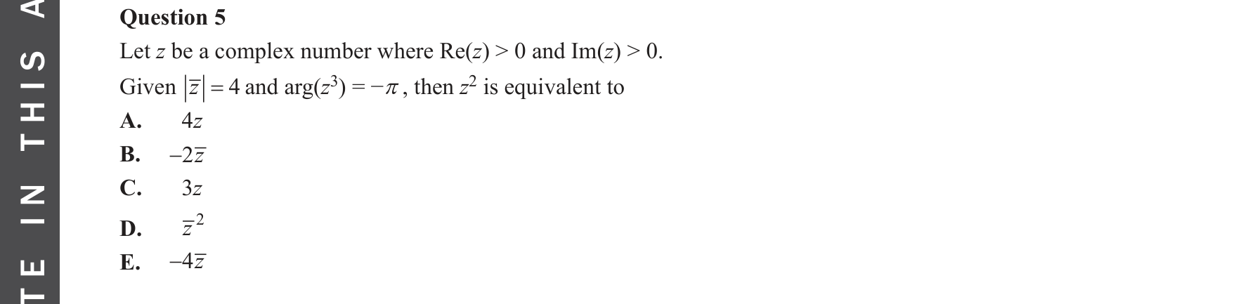 Specialist Mathematics 2023 Exam 2 Question 5 — Polar form of complex numbers, De Moivre's theorem and proof