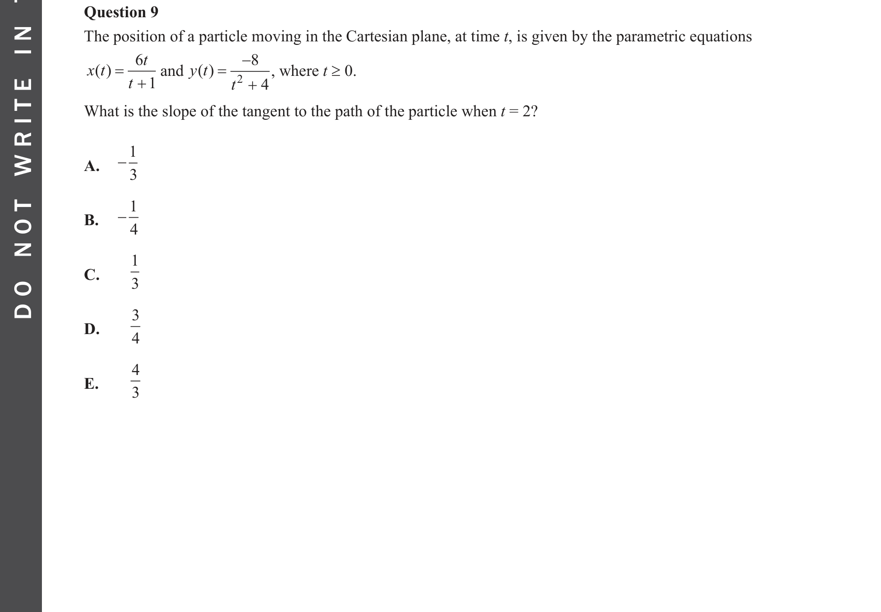 Specialist Mathematics 2023 Exam 2 Question 9 — Parametric equations of curves, Chain rule applications