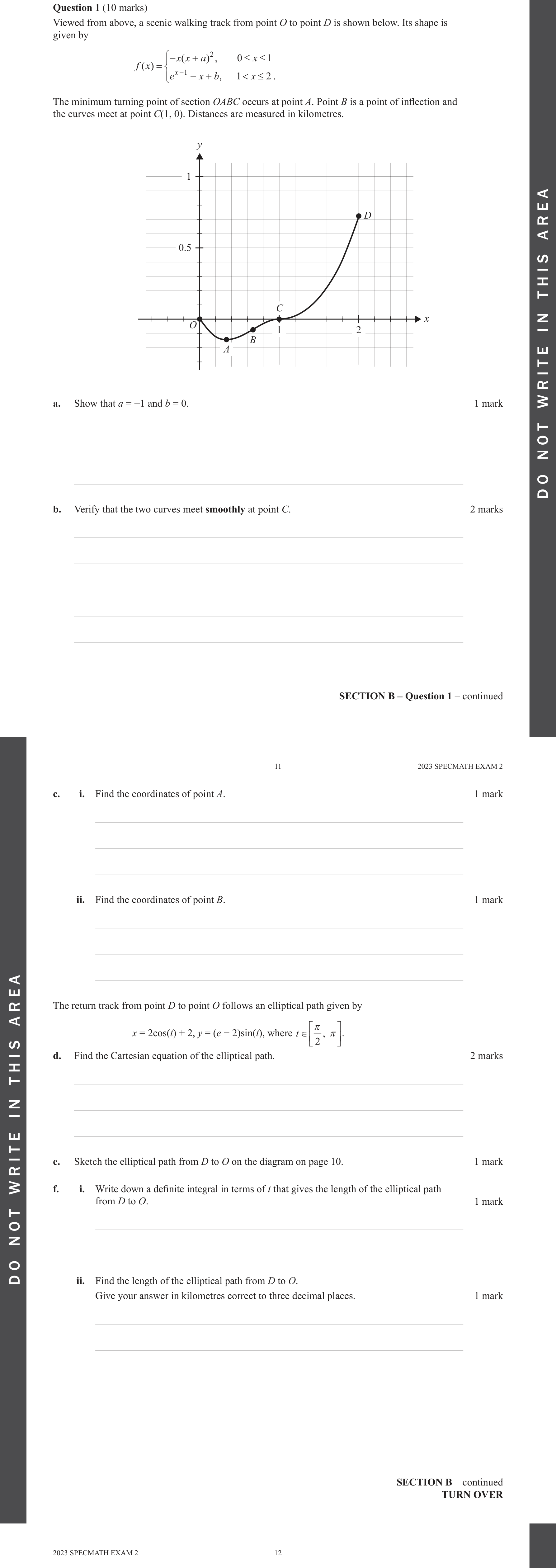 Specialist Mathematics 2023 Exam 2 Question 1(b) — Points of inflection