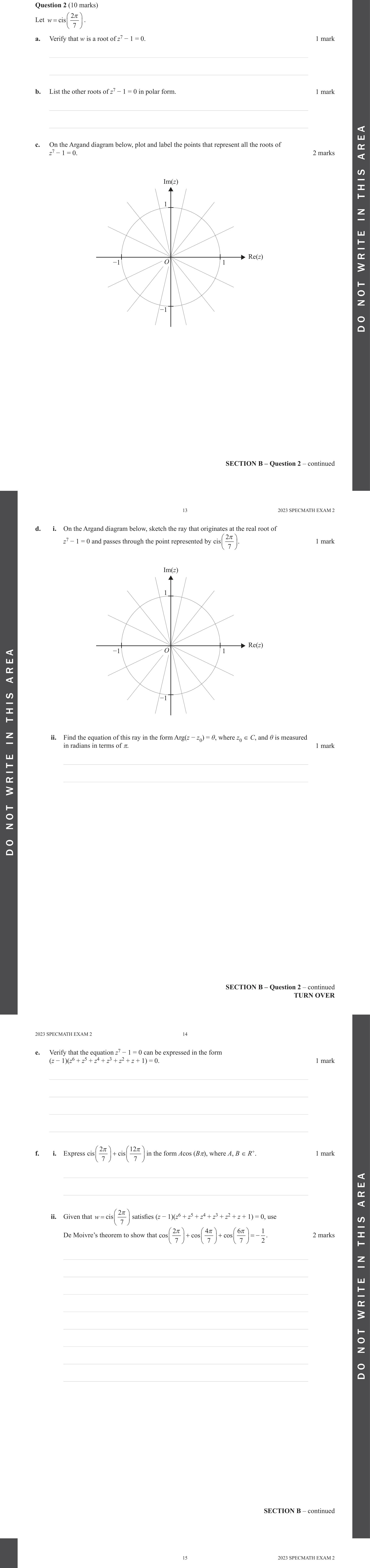 Specialist Mathematics 2023 Exam 2 Question 2(c) — Nth roots of unity, Geometric representation on Argand diagram