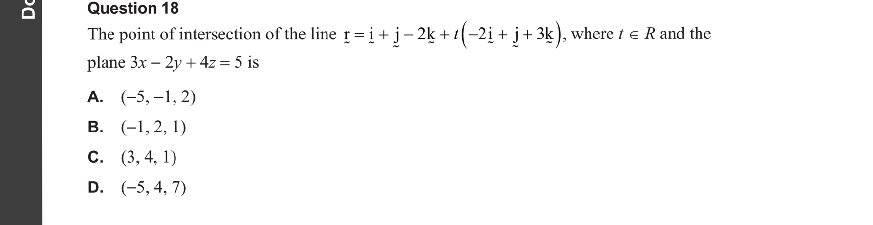 Specialist Mathematics 2024 Exam 2 Question 18 — Vector equation of a line, Vector equation of a plane