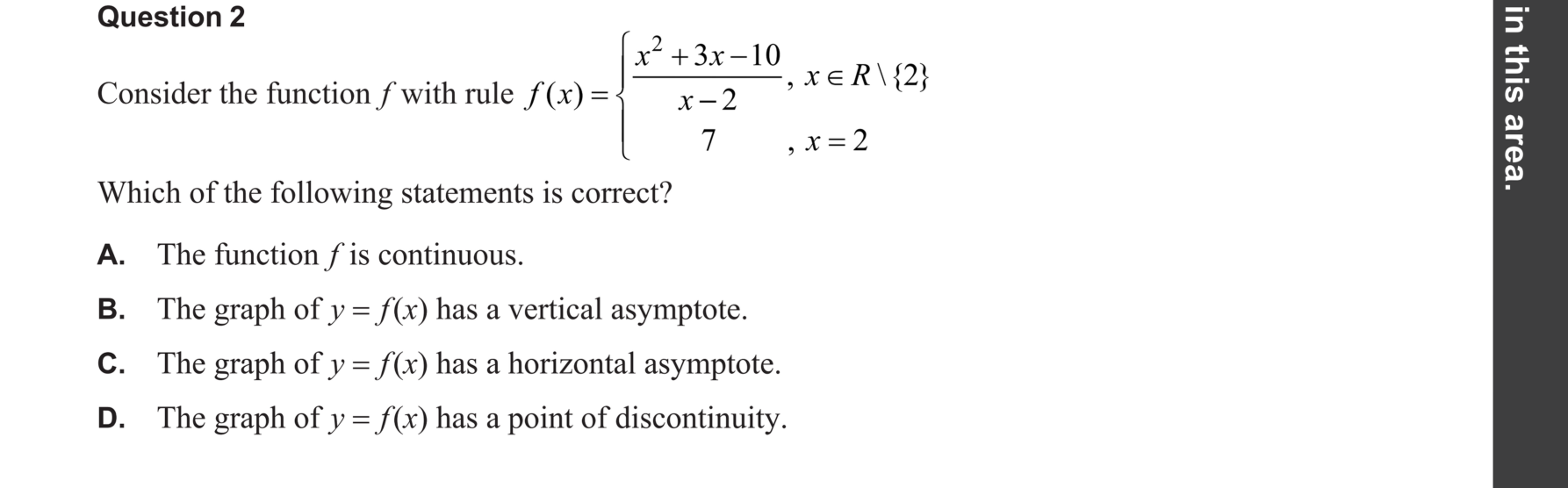 Specialist Mathematics 2024 Exam 2 Question 2 — Graphs of rational functions, Asymptotic behaviour analysis