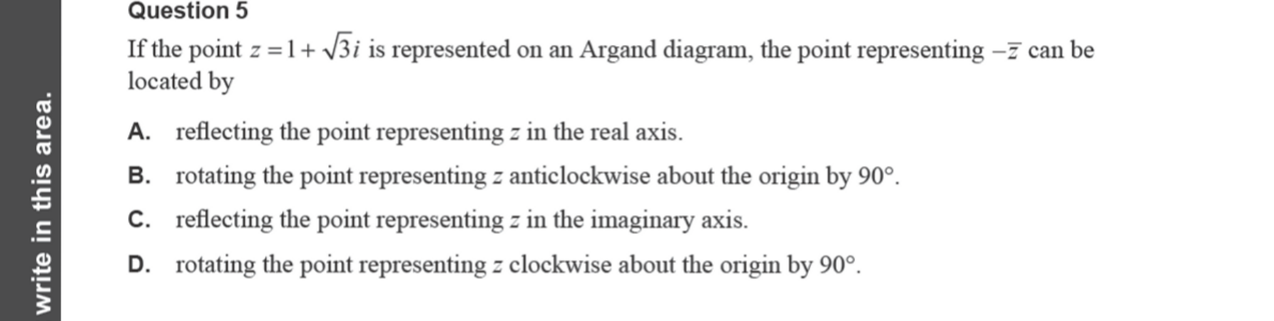 Specialist Mathematics 2024 Exam 2 Question 5 — Geometric representation on Argand diagram
