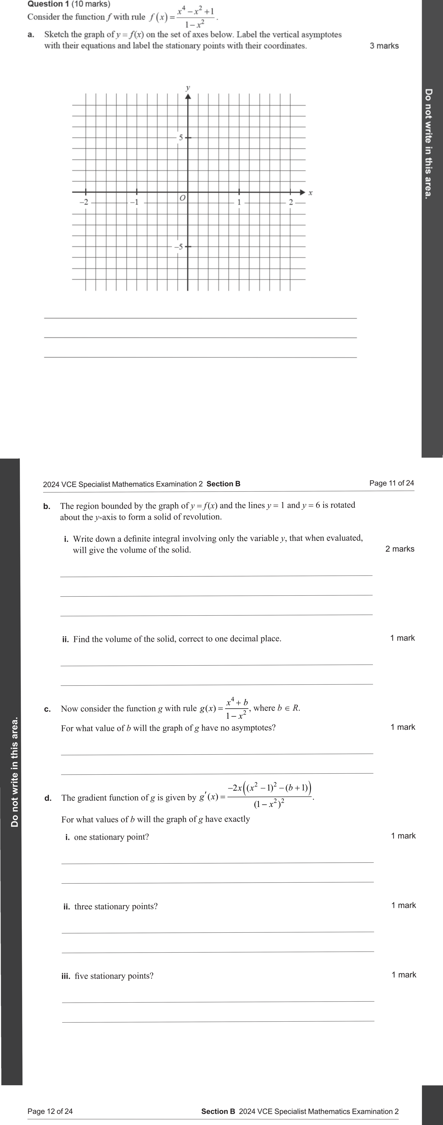 Specialist Mathematics 2024 Exam 2 Question 1(a) — Graphs of rational functions, Asymptotic behaviour analysis