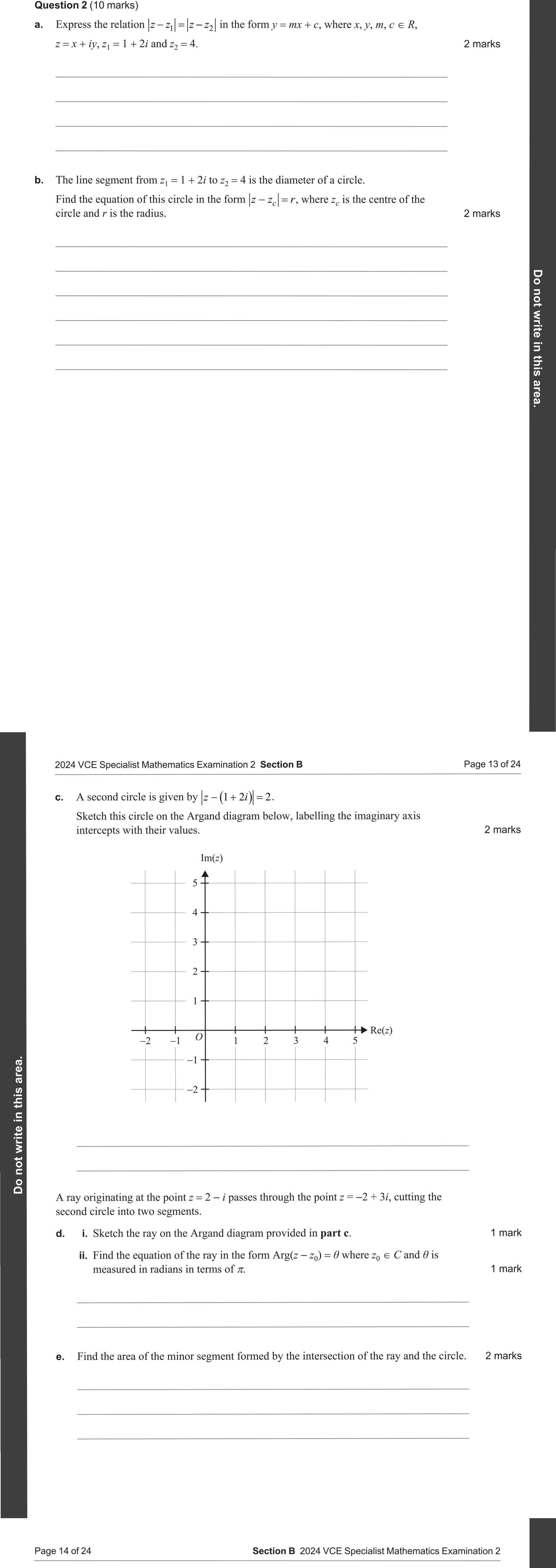 Specialist Mathematics 2024 Exam 2 Question 2(c) — Geometric representation on Argand diagram