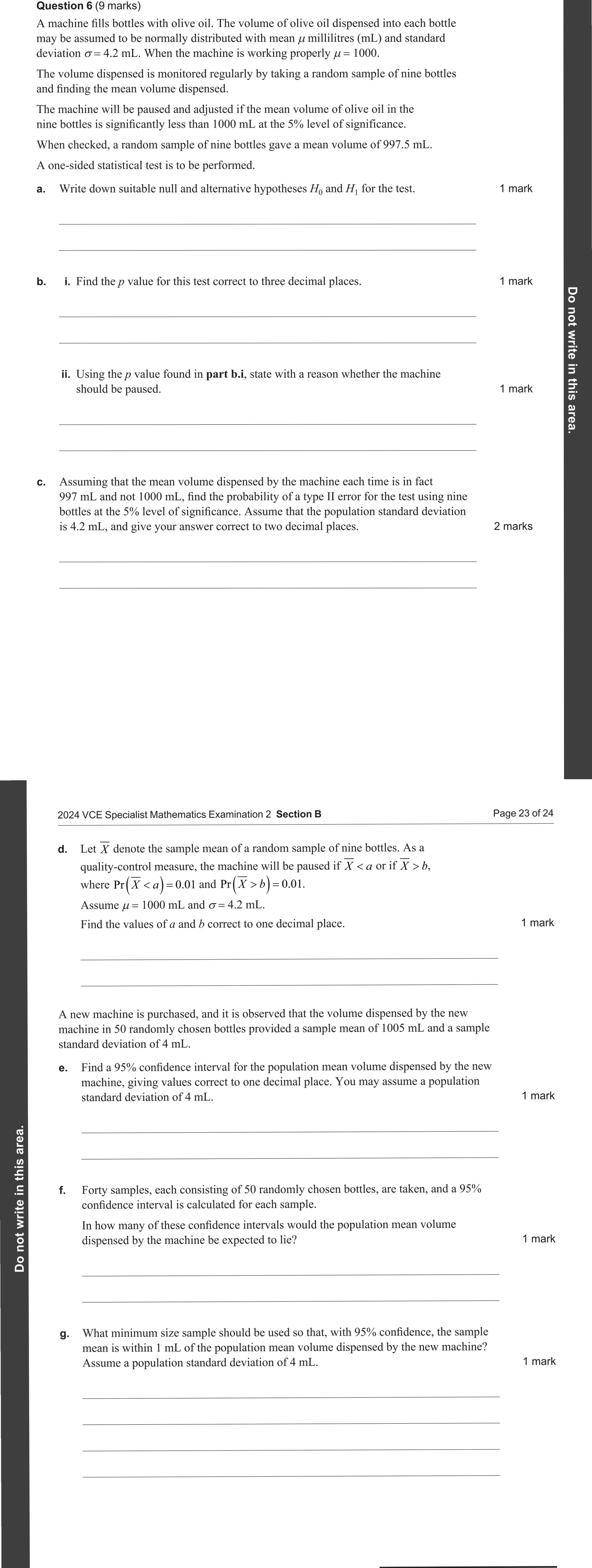 Specialist Mathematics 2024 Exam 2 Question 6(e) — Confidence intervals using sample standard deviation