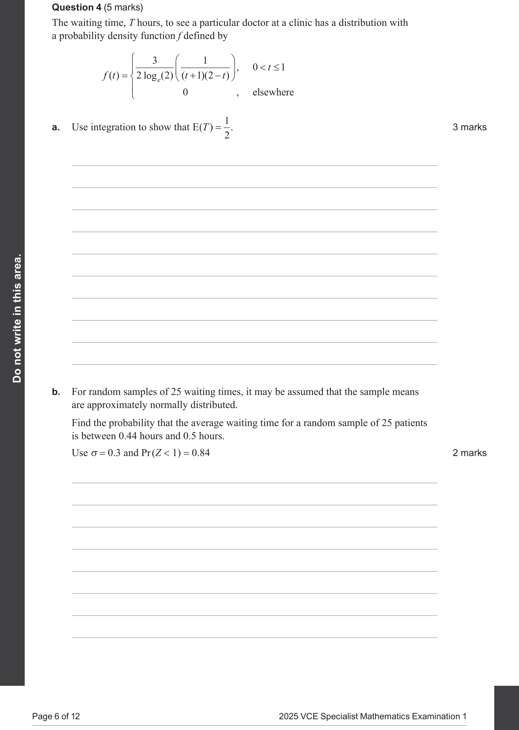 Specialist Mathematics 2025 Exam 1 Question 4(a) — Antidifferentiation using partial fractions, Antidifferentiation of 1/x to log form