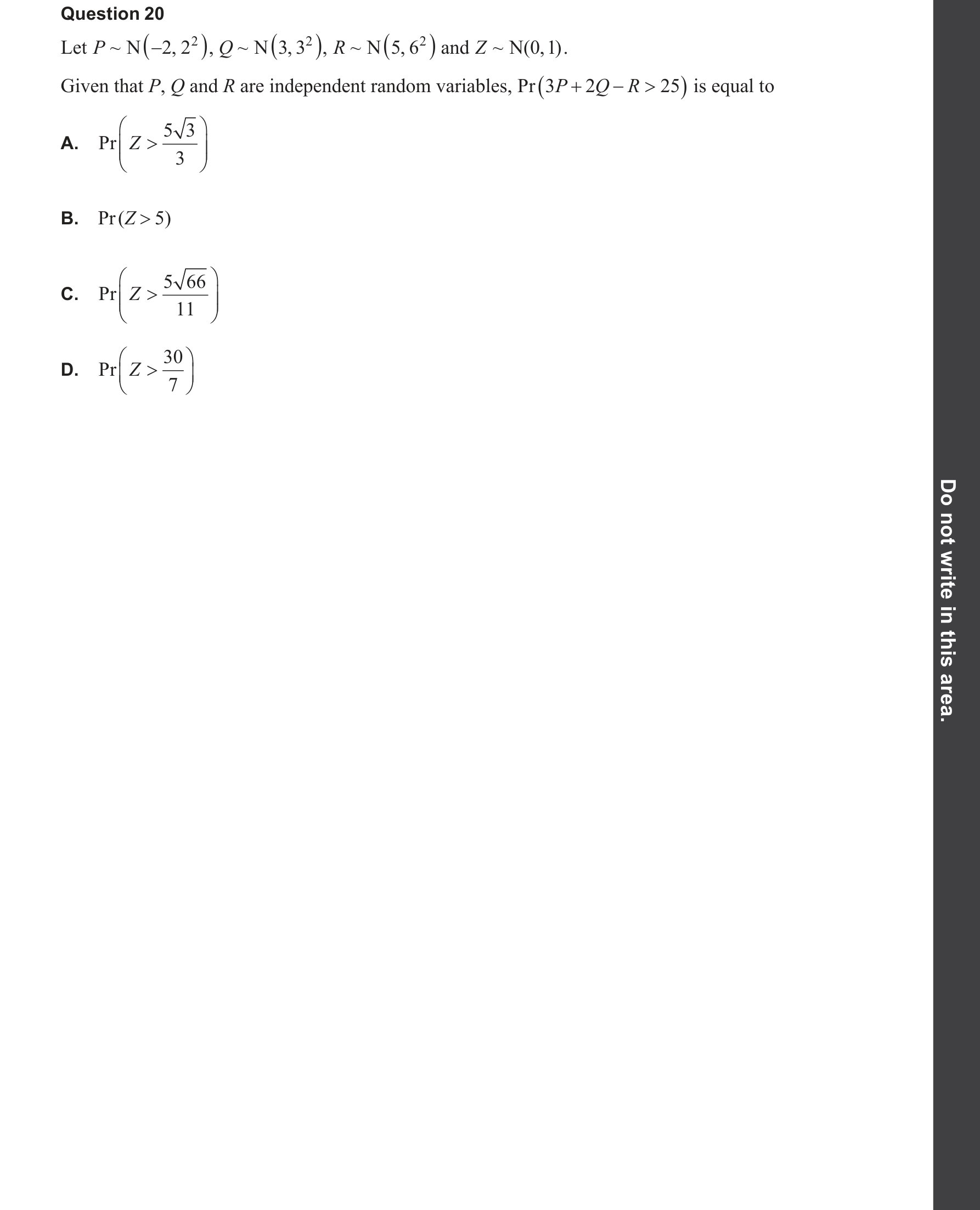 Specialist Mathematics 2025 Exam 2 Question 20 — Linear combinations with real coefficients, Normality of linear combinations