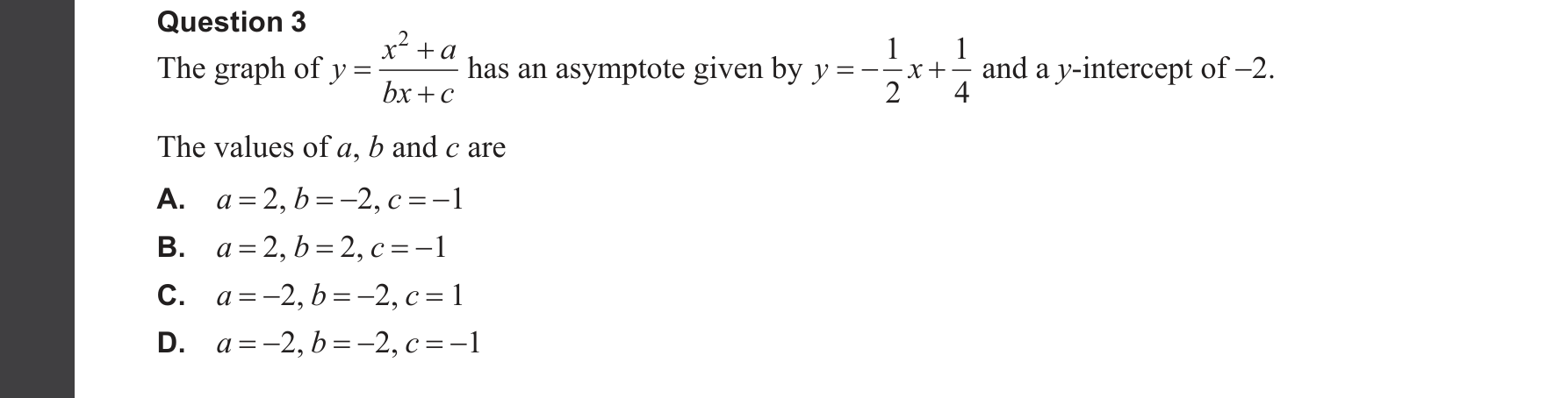 Specialist Mathematics 2025 Exam 2 Question 3 — Rational functions and partial fractions, Asymptotic behaviour analysis