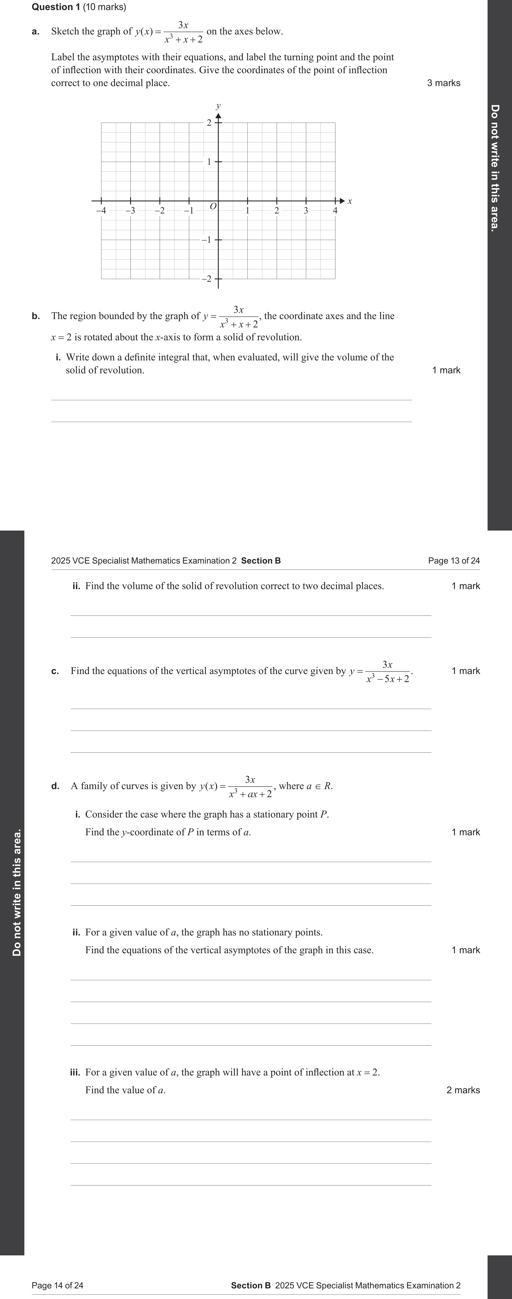Specialist Mathematics 2025 Exam 2 Question 1(d)(iii) — Points of inflection, Second derivatives and concavity