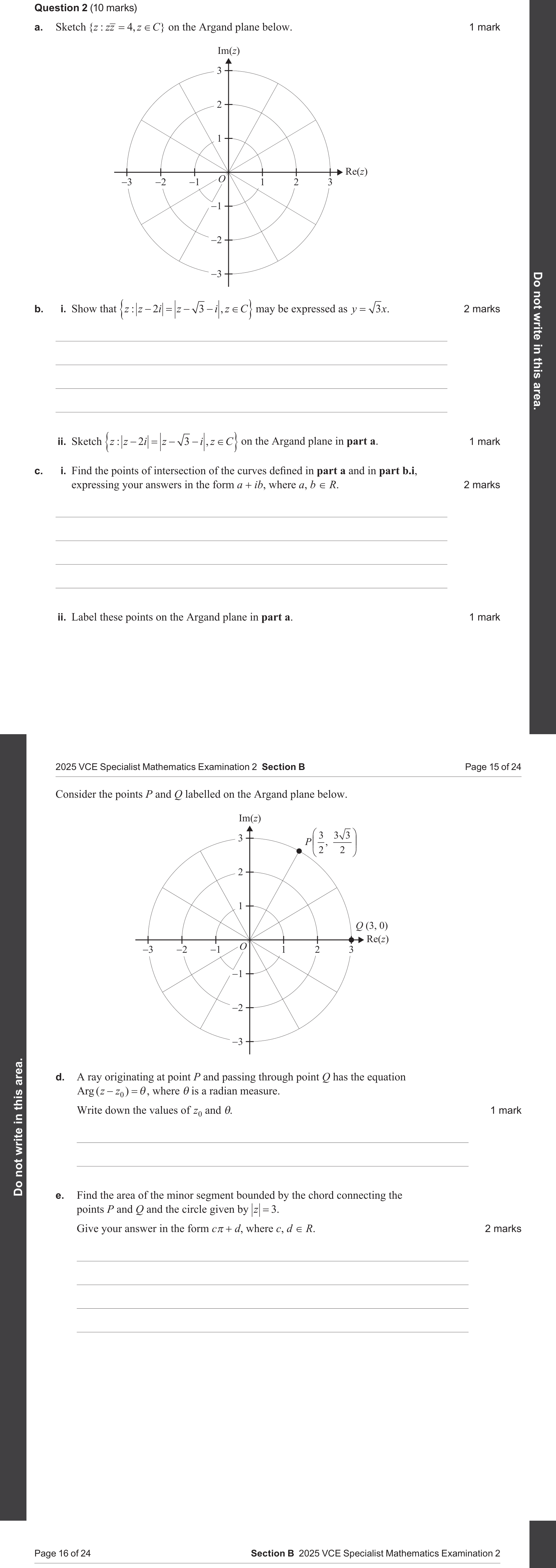 Specialist Mathematics 2025 Exam 2 Question 2(d) — Geometric representation on Argand diagram, Polar form of complex numbers