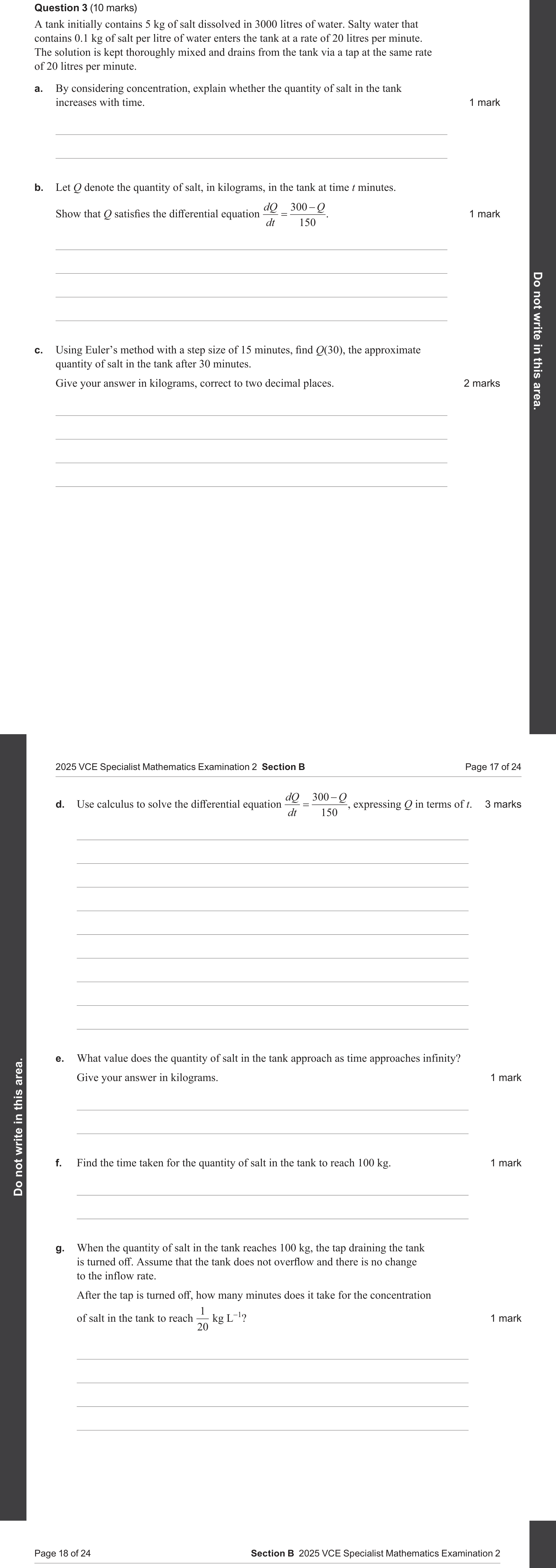 Specialist Mathematics 2025 Exam 2 Question 3(d) — Separation of variables
